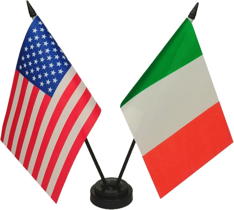 Zigvert US American Italy Friendship Table Flag, Italian & American Desk Flag, Italian Flags For Room Display, American & Italy Twin Desk Flag Set-Miniature American & Italy Combination Flag - Image 1